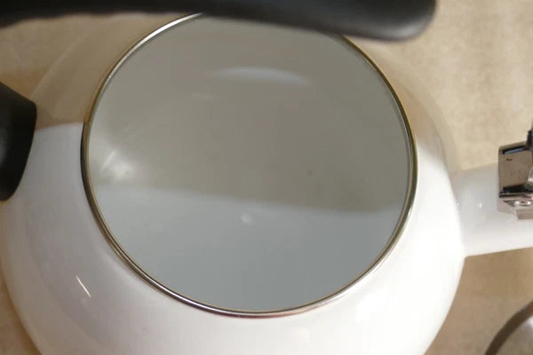 Vintage Farberware White Enamel Teapot Loud Whistling Kettle Half Handle