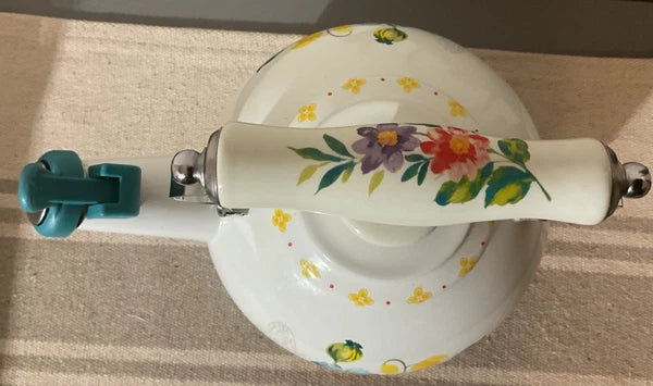 The Pioneer Woman Blooming Bouquet Whistling Tea Steel Tea Kettle White