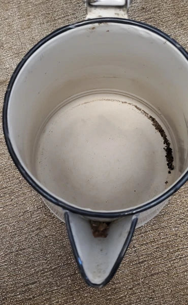 Graniteware Teapot White with Black Trim Enamelware Coffee Pot Vintage