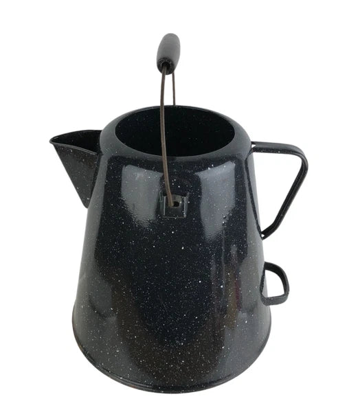 Vtg Enamelware Coffee Tea Pot Camping Kettle Black Speckled 10.5” Tall No Lid