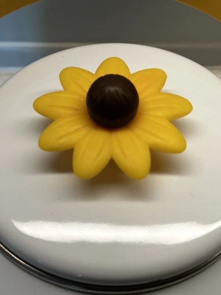 Vintage Yellow Enamel Teapot Wooden Handle Daisy Flowers MCM Retro Metal