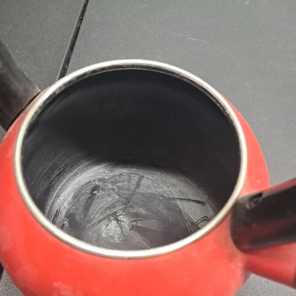 Copco Red Whistling Tea Kettle 2 Qt. Porcelain  used  good condition