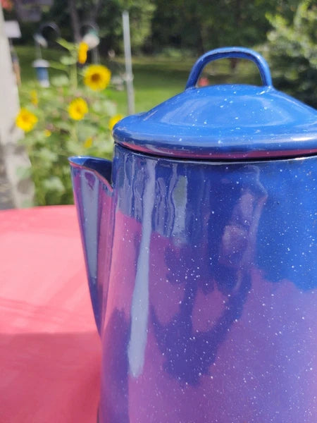 Blue Speckled Enamel Farmhouse Tea Pot