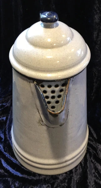 Vintage very Light Gray Blue White Speckle Graniteware Enamel Coffee Tea Pot 10"