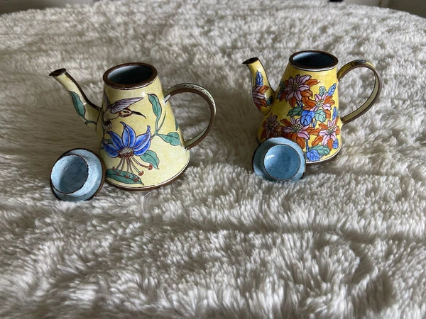 Collector’s Hand Painted Enamel Teapot Flowers  Butterflies Kelvin Chen Unsigned