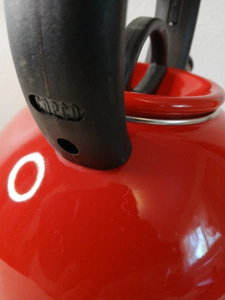 Heavy Duty Rare Hard To Find COPCO 2.5 Qt Red Enamel On Steel Tea Kettle