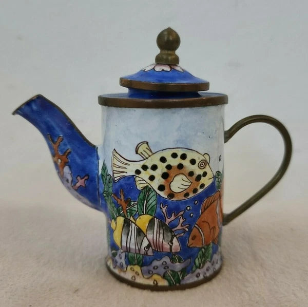 Empress Arts Miniature Enamel Teapot Ocean Sea Fish