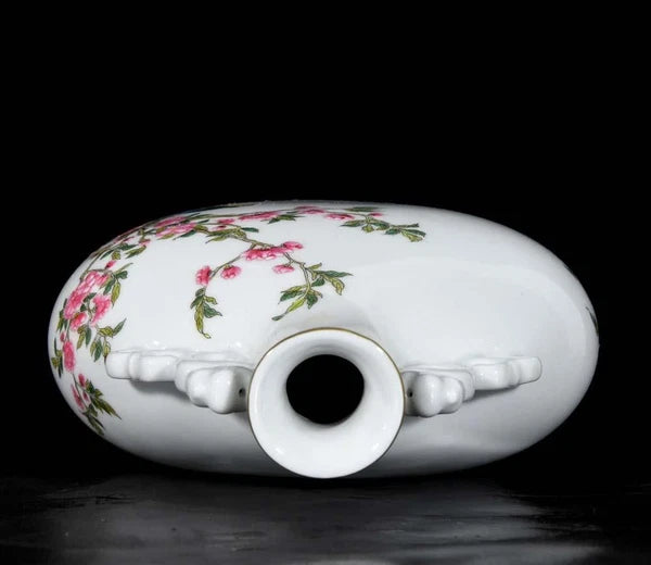 28CM Yongzheng Signed Old Chinese Colour Enamel Vase W/bird N3654