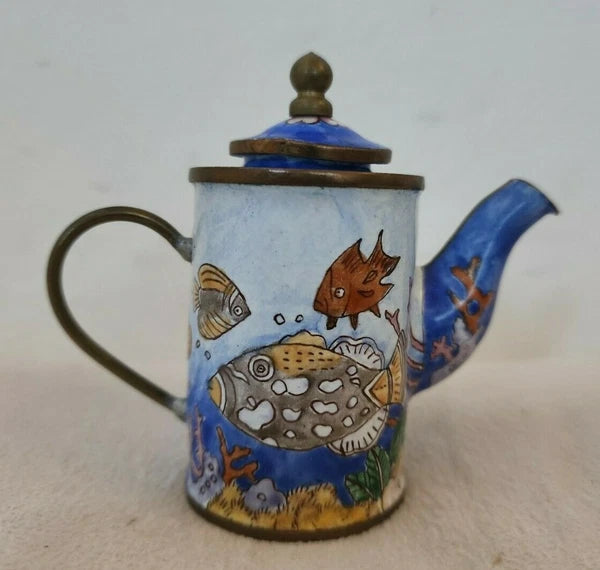 Empress Arts Miniature Enamel Teapot Ocean Sea Fish