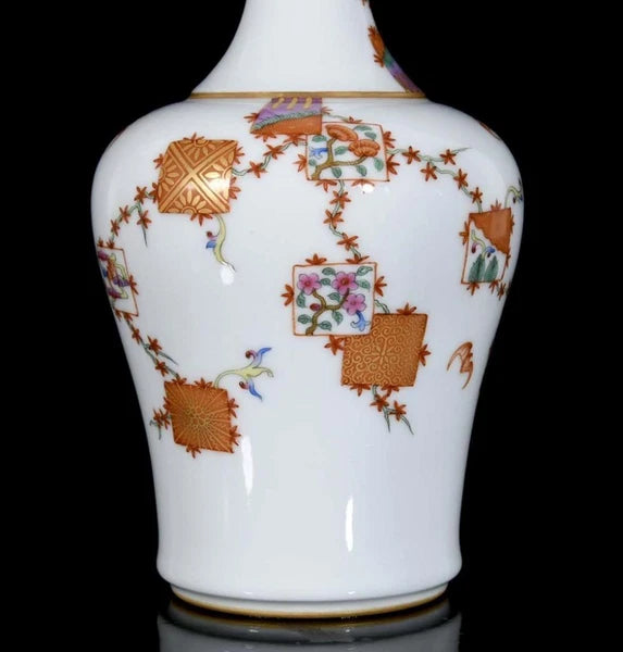 Qianlong Signed Old Chinese Colour Enamel Vase W/flower N3409