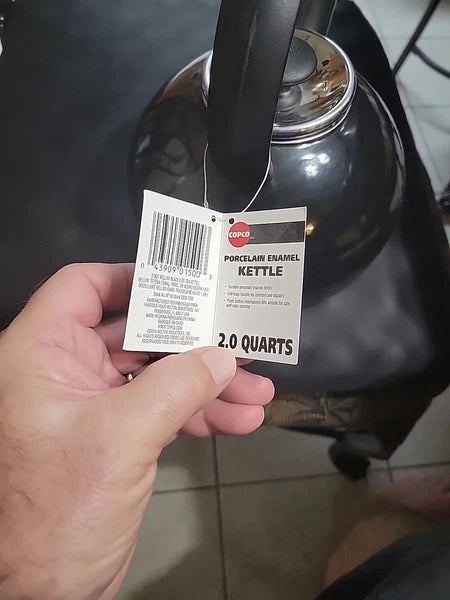 NWT Copco Black Porcelain Enamel On Steel Whistling Tea Kettle 2 Qt New