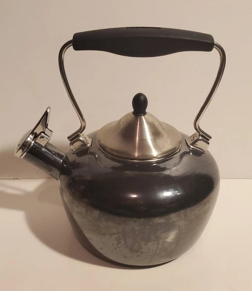 CHANTAL WHISTLING TEA KETTLE WHISTLER BLACK ENAMEL STAINLESS STEEL BLUE INTERIOR