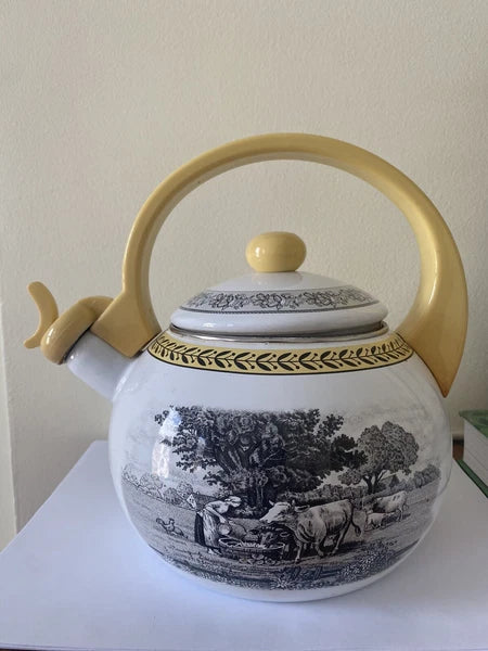 Rare Vintage Villeroy & Boch Audun Ferme Enamel Tea Kettle Teapot AS IS