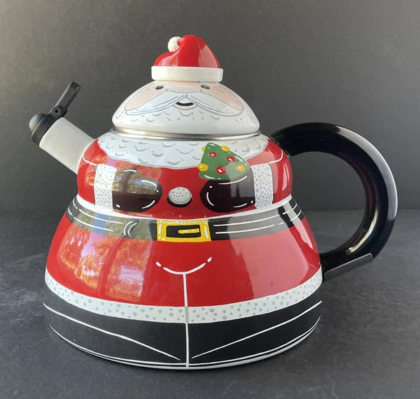 Roshco Enamel 3 Quart Santa Clause Whistling Teapot Kettle w/ Box