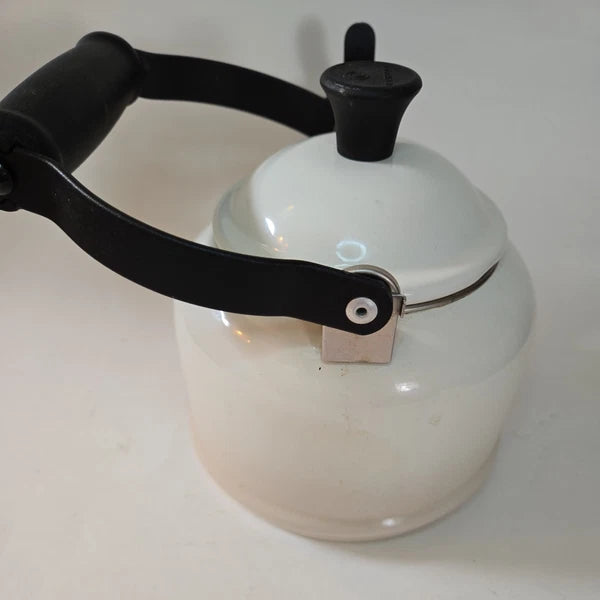 Vintage Le Creuset Whistling Tea Kettle White Enamel Steel 1.25  - Enamel/Steel