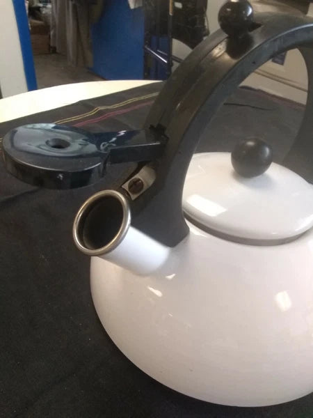 Vintage Copco Enamel Coated  White Tea Kettle Black Handle