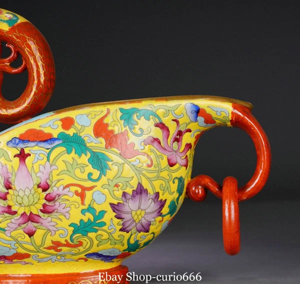 Qianlong Marked Colour Enamel Porcelain Gilt Flower Phoenix Bird Zun Kettle Pot