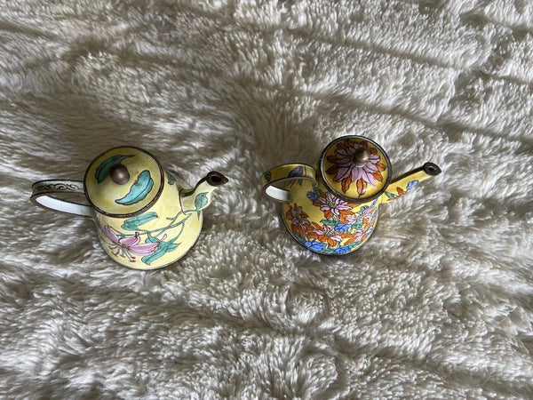 Collector’s Hand Painted Enamel Teapot Flowers  Butterflies Kelvin Chen Unsigned