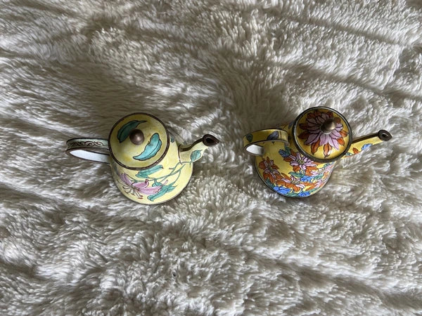 Collector’s Hand Painted Enamel Teapot Flowers  Butterflies Kelvin Chen Unsigned