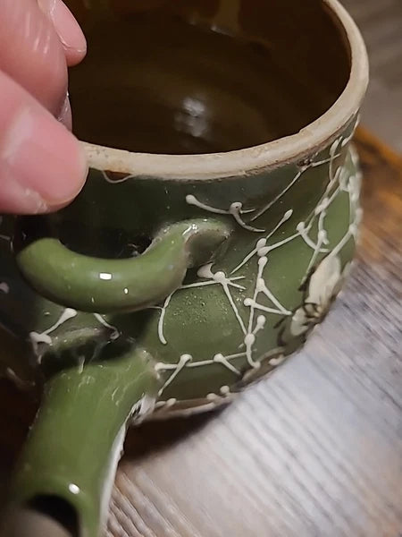 Vintage Japanese Teapot, Raised Pottery Enamel Detail,Does Have Chips