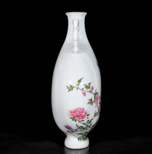 28CM Yongzheng Signed Old Chinese Colour Enamel Vase W/bird N3654