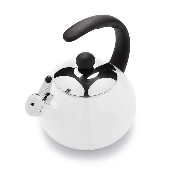 Porcelain Enamel Tea Kettle Stainless Steel Lid Bakelite Handle Stay Cool White