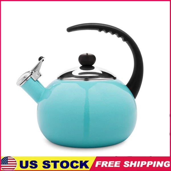 Induction Safe Enamel Tea Kettle Whistling Handle Durable Stainless Steel Design