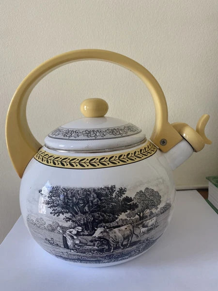 Rare Vintage Villeroy & Boch Audun Ferme Enamel Tea Kettle Teapot AS IS