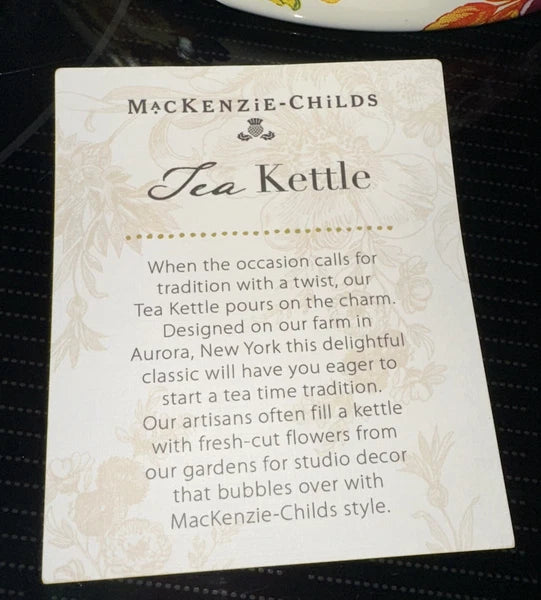 Mackenzie - Childs “White Flower Market” 3qt Enamel Tea Kettle NEW Open Box