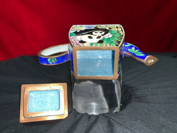 John Clementson Miniature Brass and Enamel Teapot with Panda