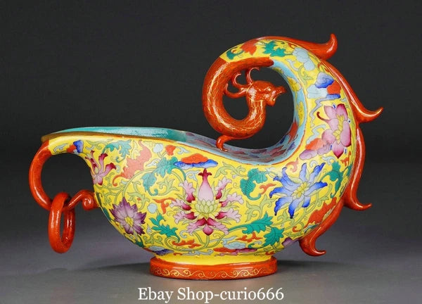 Qianlong Marked Colour Enamel Porcelain Gilt Flower Phoenix Bird Zun Kettle Pot