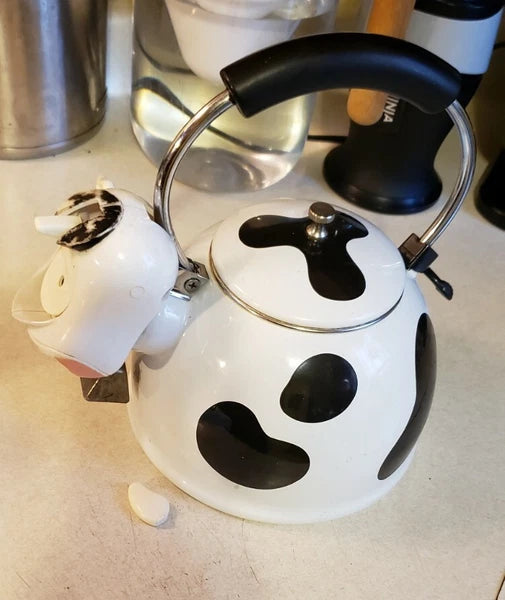 ¹¹ Vintage Rare M Kamenstein Cow Tea Kettle Enamel Whistling Teapot 1992