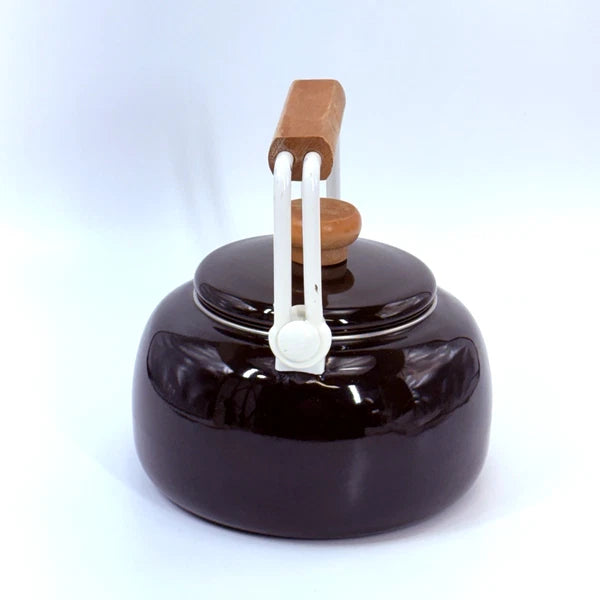 Lincoln Ware Black Enamel Tea Kettle Wood Handle 7" Diameter