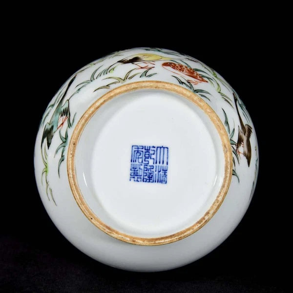 Qianlong Signed Old Chinese Colour Enamel Vase W/bird N3361