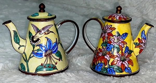 Collector’s Hand Painted Enamel Teapot Flowers  Butterflies Kelvin Chen Unsigned