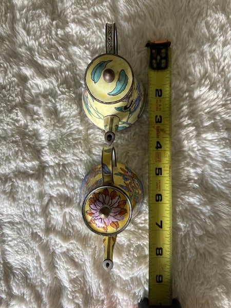 Collector’s Hand Painted Enamel Teapot Flowers  Butterflies Kelvin Chen Unsigned