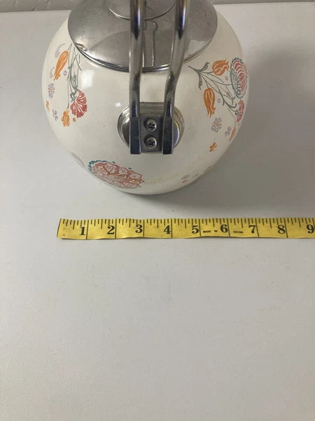 World Market White Orange Floral Pattern Oven Safe Tea Pot Kettle
