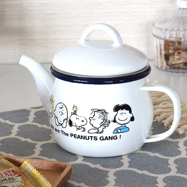 Snoopy y831 Peanuts Enamel Teapot White Kitchen Pot Vintage Used
