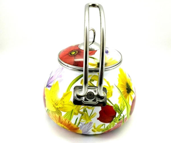 Pioneer Woman Enameled Steel Flower Garden Tea Pot Kettle Floral Retired READ!