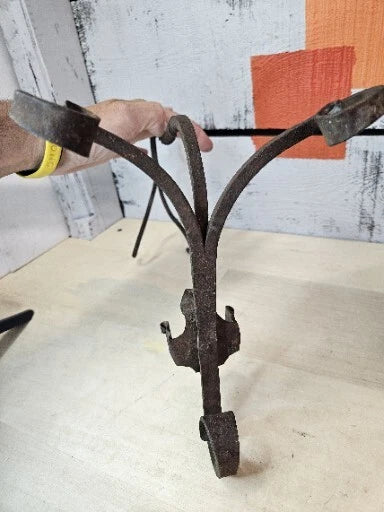 Vintage Enamel Folk Art Tea Pot With Cast Iron Stand