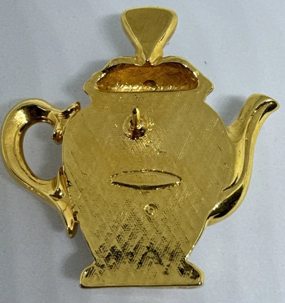 Vtg AVON Teapot Brooch Pin Blue White Gold Enamel New In Box 1.5”