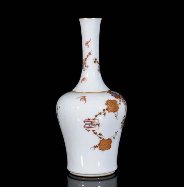 Qianlong Signed Old Chinese Colour Enamel Vase W/flower N3409