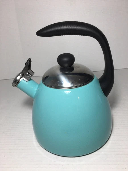 Turquoise Blue Farberware Whistling Enamel Tea Kettle 10 Cup Aqua Blue