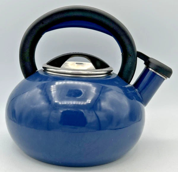Circulon Whistling Tea Pot Kettle  Blue Enamel 1.5 Quart With Lid