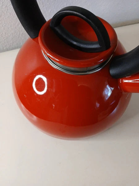 Heavy Duty Rare Hard To Find COPCO 2.5 Qt Red Enamel On Steel Tea Kettle