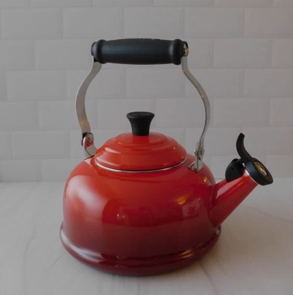Le Creuset Enamel on Steel 1.7 Quart Whistling Tea Kettle in Cerise - New