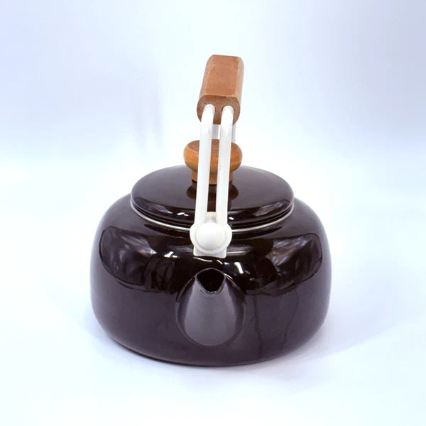 Lincoln Ware Black Enamel Tea Kettle Wood Handle 7" Diameter