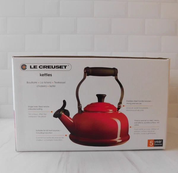 Le Creuset Enamel on Steel 1.7 Quart Whistling Tea Kettle in Cerise - New