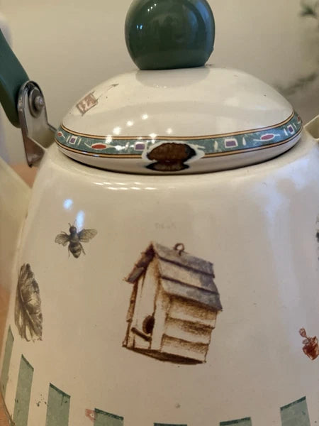 Pfaltzgraff Naturewood Garden Metal Enamelware Teapot Tea Pot Kettle 2.5 QT