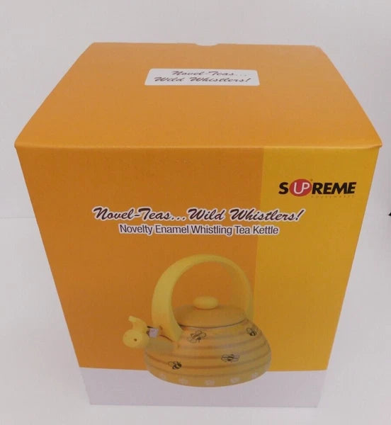 Supreme Novelty Enamel 2.4 Quart Whistling Stovetop Tea Kettle, Bee Hive *NEW*